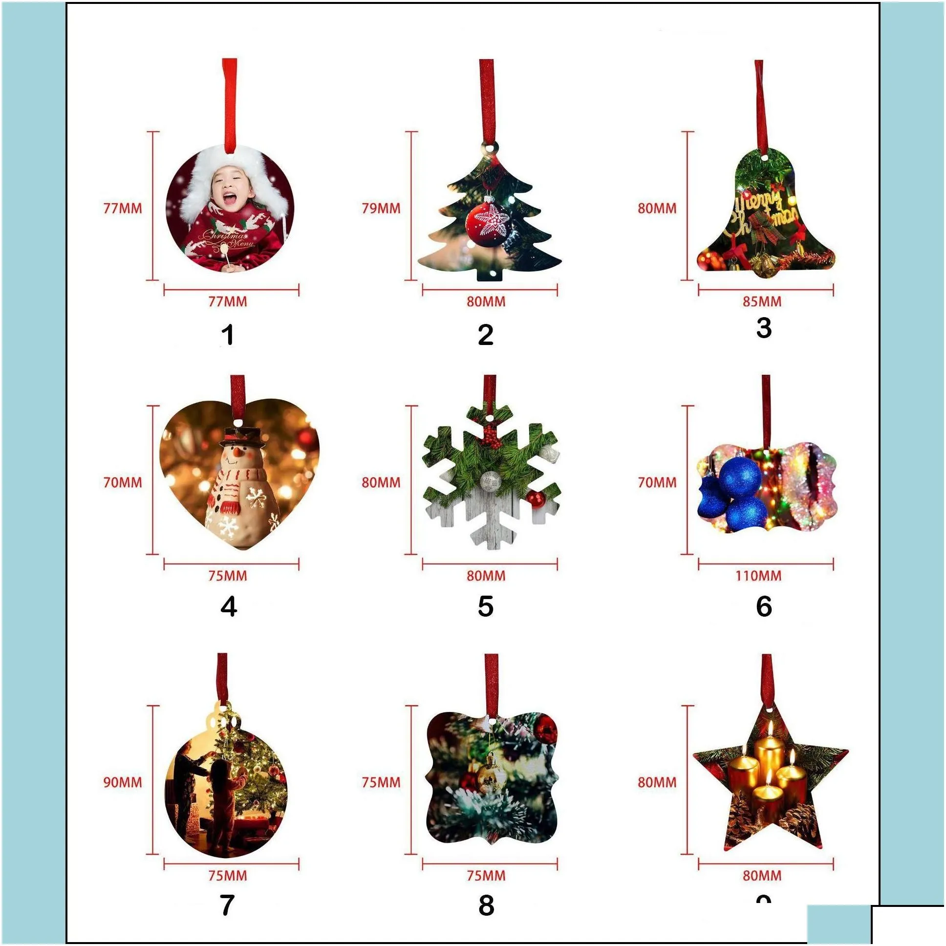 christmas decorations sublimation blank ornament doublesided xmas tree pendant mti shape aluminum plate metal hanging tag holidays d