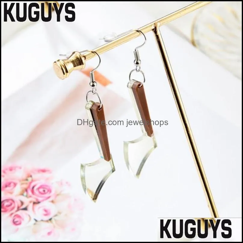 New Arrival Cool Axe Drop Earrings for Womens Gold Silver Color Mirror Acrylic Earring Fashion Jewelry Trendy Rock Accessories