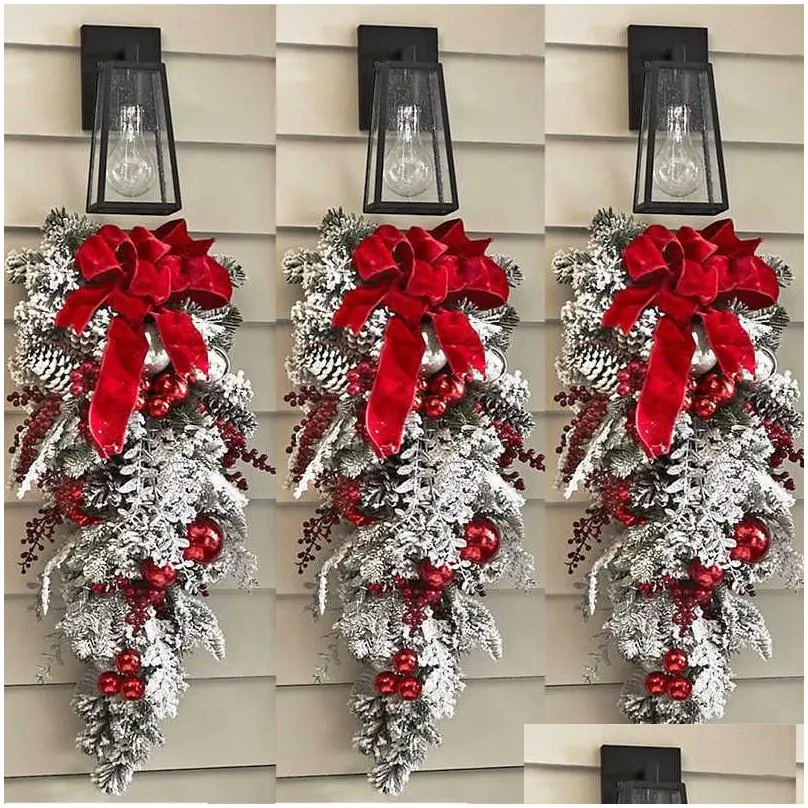 Decorative Flowers & Wreaths Decorative Flowers Wreaths Christmas Wreath Outdoor 2022 Xmas Decorations Signs Home Garden Office Porch Dhye7