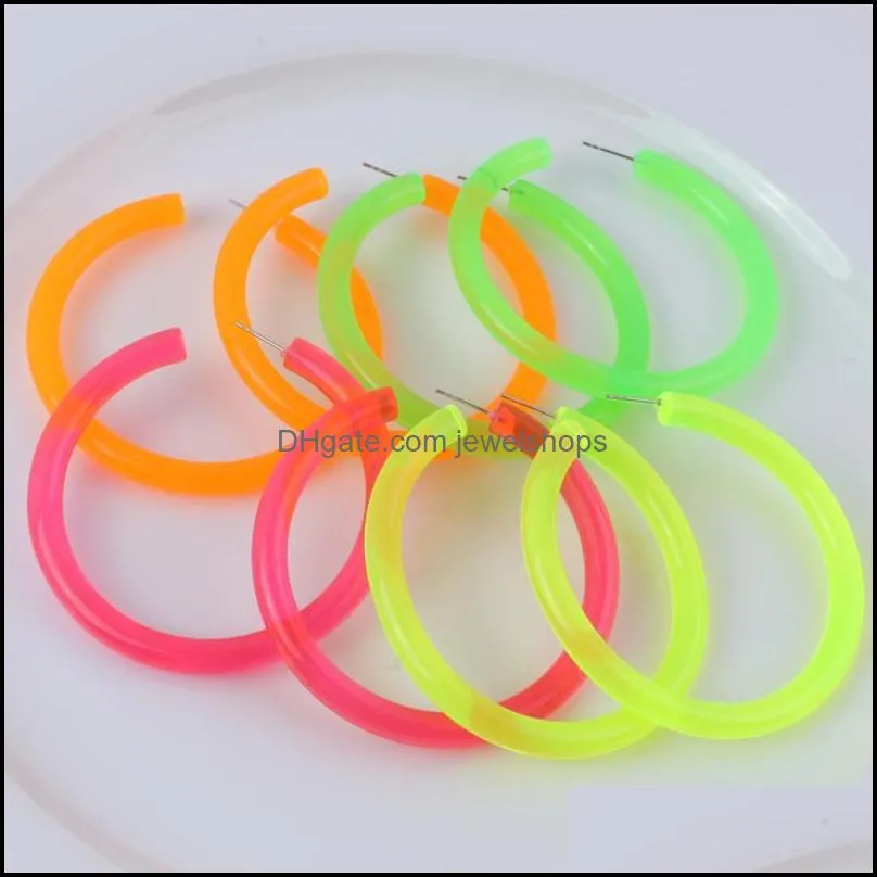 Hoop Huggie FishSheep 65mm Acrylic Big Earrings For Women Rock Punk Fluorescent Green Yellow Large Round Hoops Fashion Party