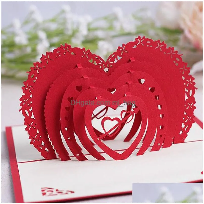 Greeting Cards Valentines Day Gift Heart 3D  Up Greeting Card Postcard Matching Envelope Laser Cut Handmade Birthday Post Home Gard Dhmae