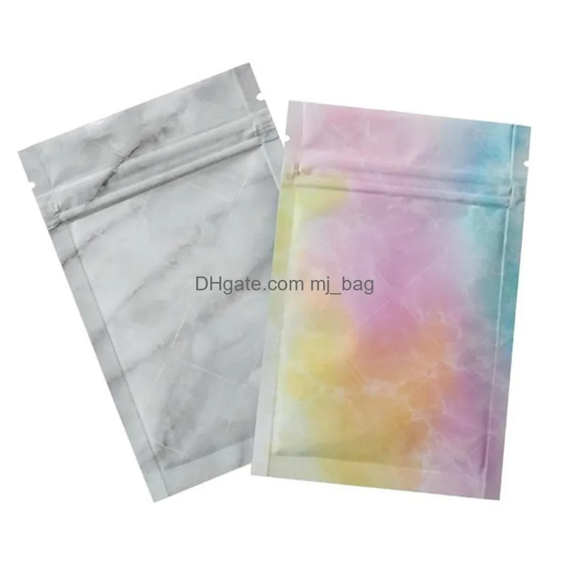 Storage Bags Glossy Marbling Pattern Aluminum Foil Zipper Package Bag Reclosable Flat Self Seal Pouches Cosmatic Wholesale Home Garden Dhfwy