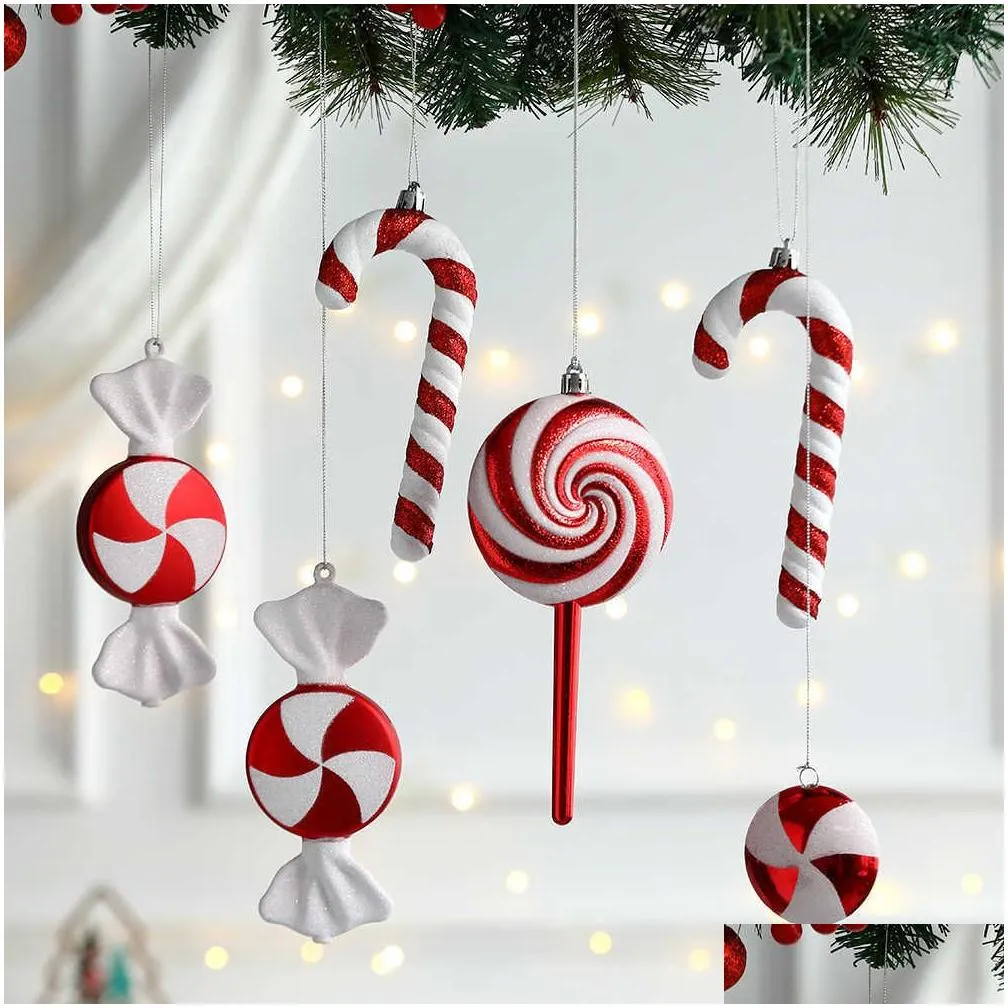 Christmas Decorations Christmas Decorations 1Box Candy Cane Hanging Ornament White Red Lollipop Pendant Xmas Tree Home Party New Year Dhaxq