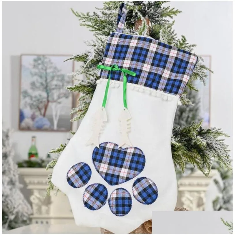 christmas stockings animal dog cat paw gift bag monogrammed candy gift stocking christmas tree ornaments year xmas home decoration