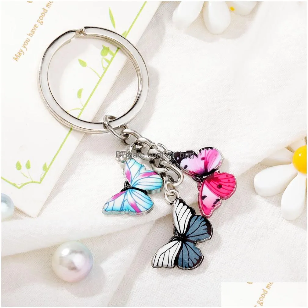 Party Favor Party Favor Butterfly Keychain Holder Enamale Metal Key Chain Car Keyring Women Bags Pendant Accessories Home Garden Festi Dh1Kb