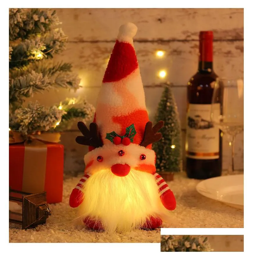 New Christmas Table Decoration Glowing Lighted Plush Santa Legged Faceless Doll Holiday Gift Battery Operated Winter Desktop Dhptb