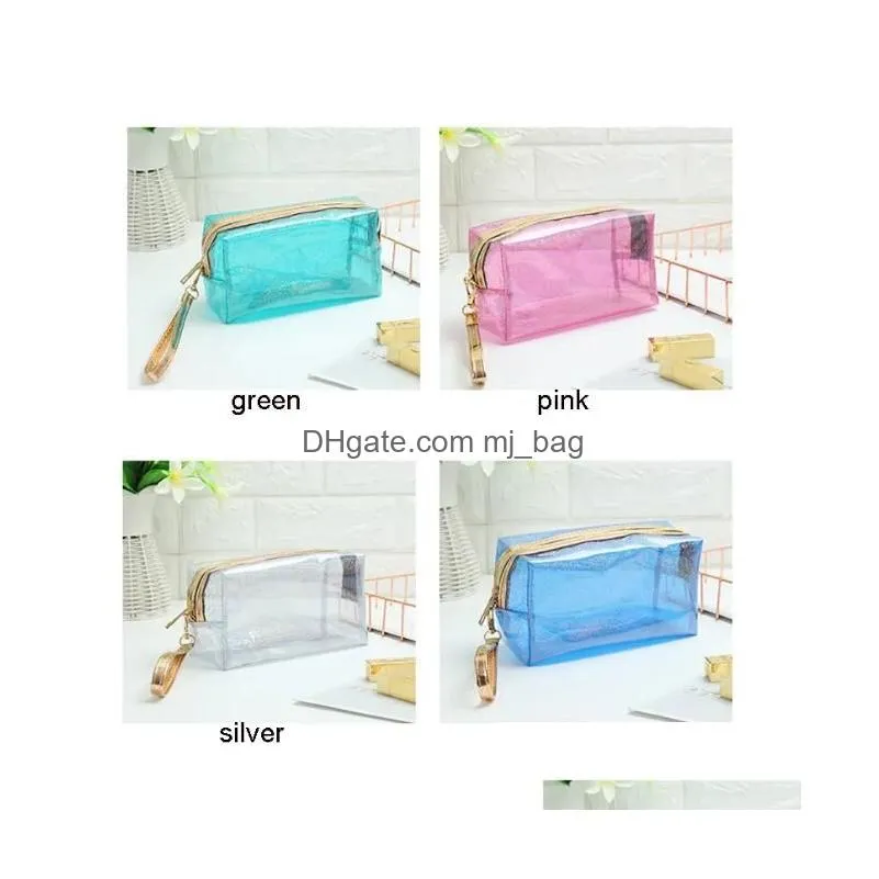 Storage Bags Waterproof Cosmetic Bags Pvc Transparent Zippered Toiletry Bag With Handle Strap Portable Clear Makeup Pouch For Bathroom Dhr9S