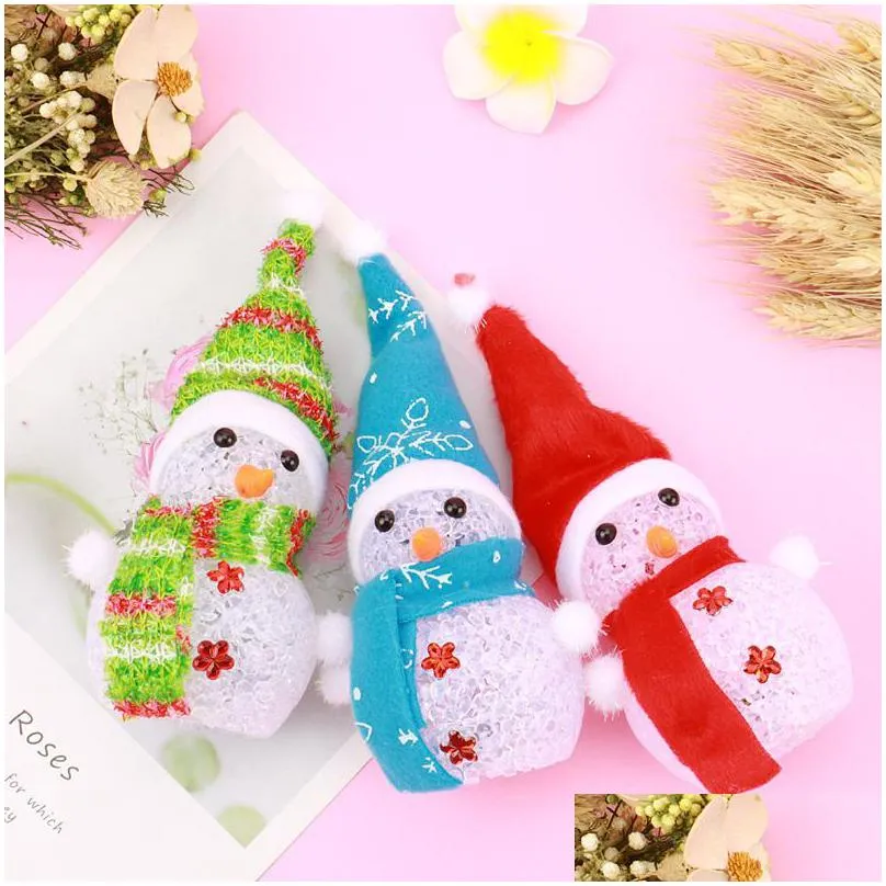 2023 Luminous Snowman Christmas Childrens Toy Decoration Gift Led Particles Colorf Flash Creative Dhdxa