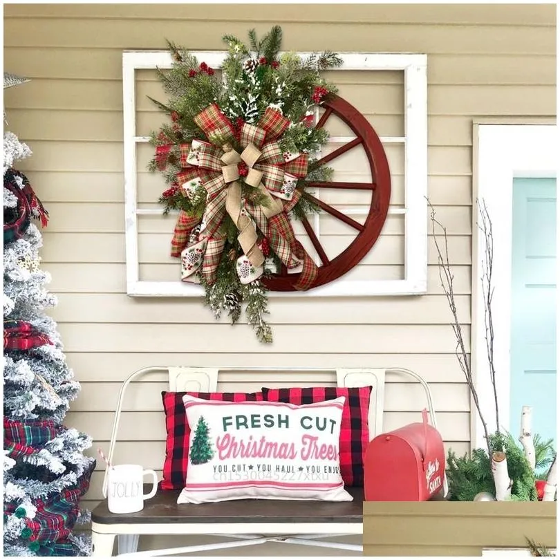 christmas decorations farmhouse wagon wheels wreath winter door hanging home outdoor year gift 220908