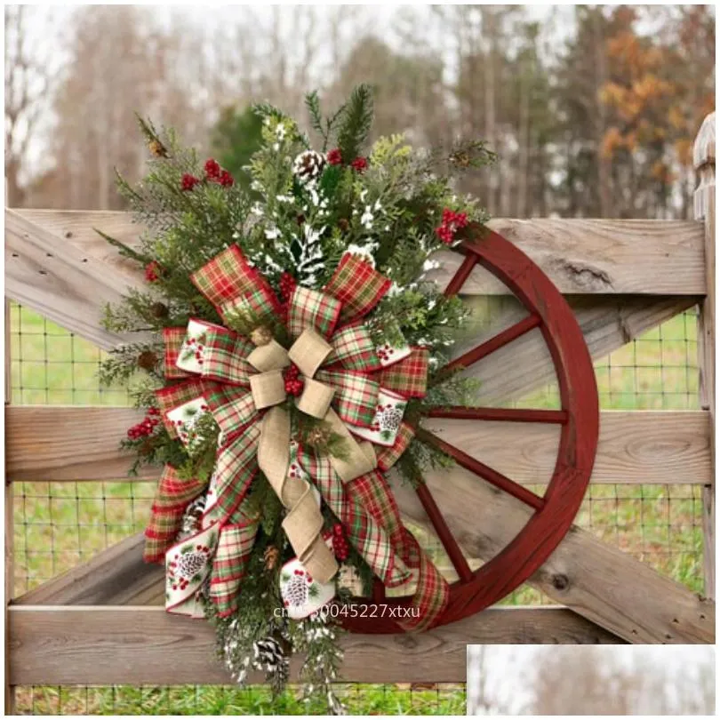 christmas decorations farmhouse wagon wheels wreath winter door hanging home outdoor year gift 220908