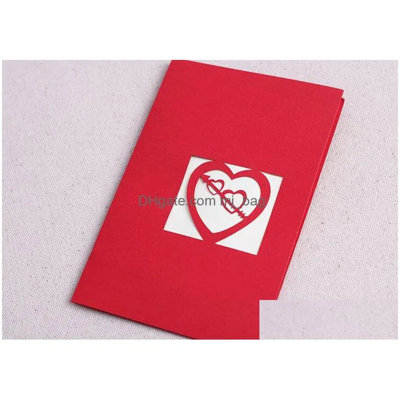 Greeting Cards Valentines Day Gift Heart 3D  Up Greeting Card Postcard Matching Envelope Laser Cut Handmade Birthday Post Home Gard Dhmae