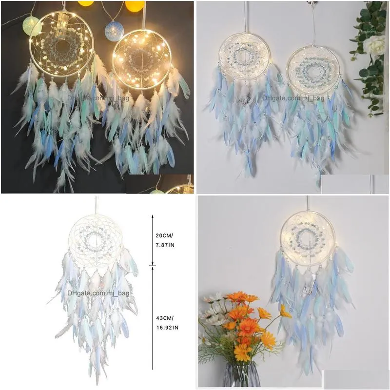 Arts And Crafts Dream Catcher With Lights Handmade Wall Hanging Decor Ornaments Craft For Girls Bedroom Car Home Colorf Feather Dreamc Dhqsw