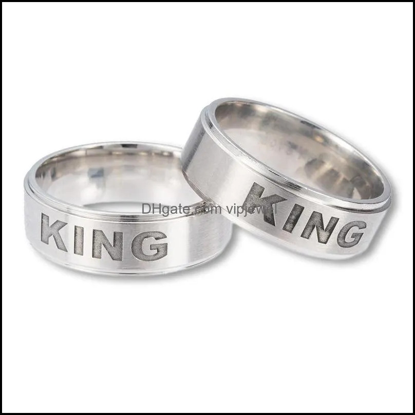 stainless steel jewelry letters king queen ring titanium steel crown couple finger ring