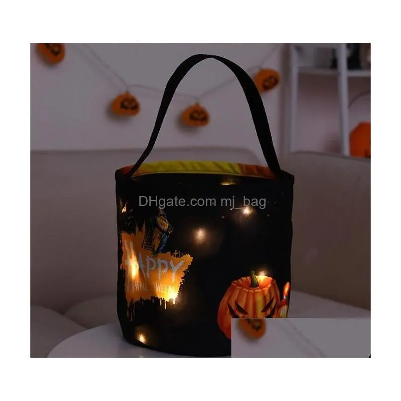 Party Favor Halloween Candy Bucket With Led Light Basket Trick Or Treat Bags Reusable Tote Bag Pumpkin Gift Baskets For Kids Party Sup Dhqho