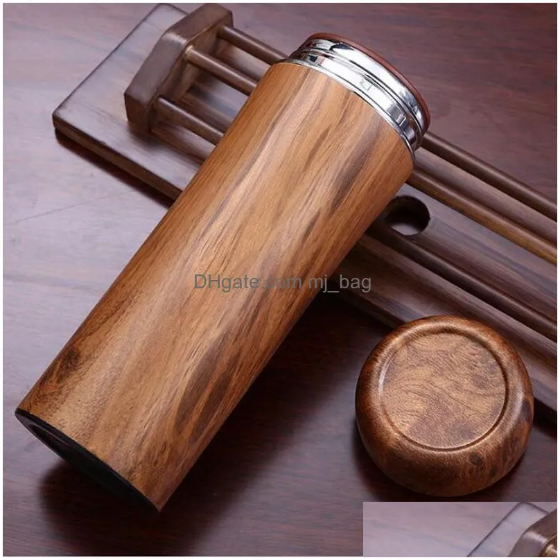 Party Favor Wooden Bamboo Color Thermos Cups Stainless Steel Water Bottles 2 Colors Double Wall Insation Tea Home Garden Festive Party Dhvk3