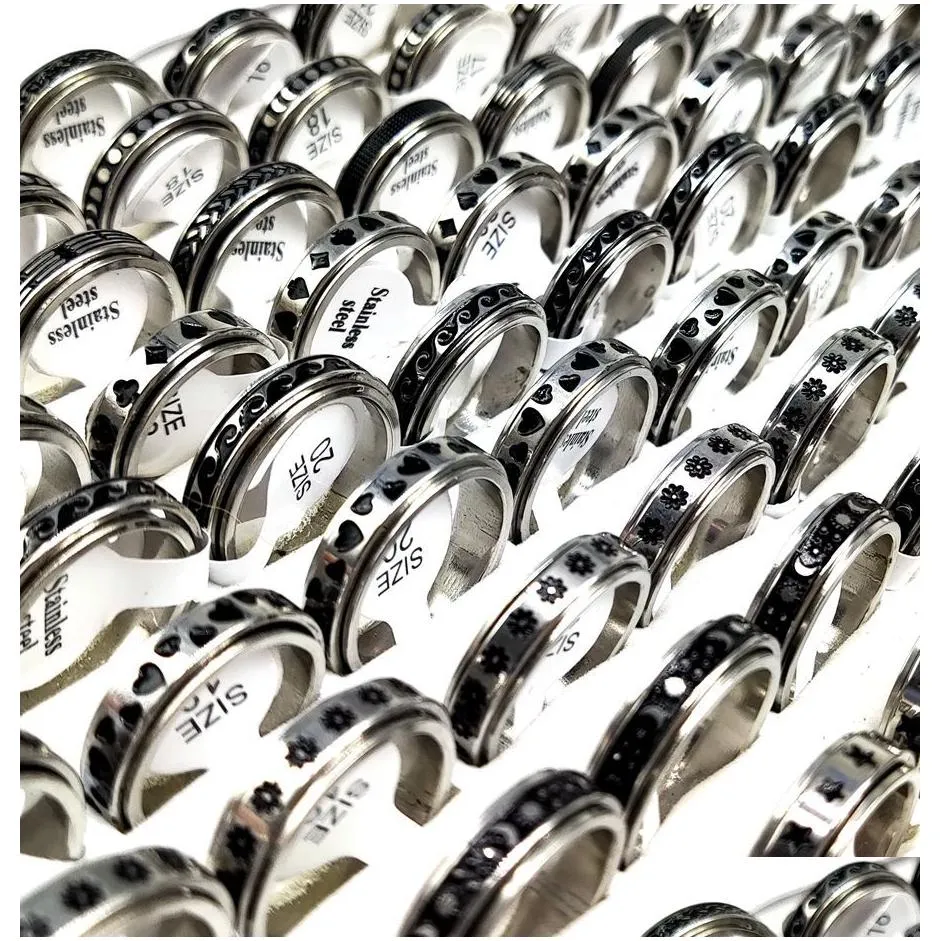 Band Rings 50Pcs Mti-Styles Mix Rotating Stainless Steel Spin Rings Men Women Spinner Ring Wholesale Rotate Band Finger Party Jewelry Dh1Yd