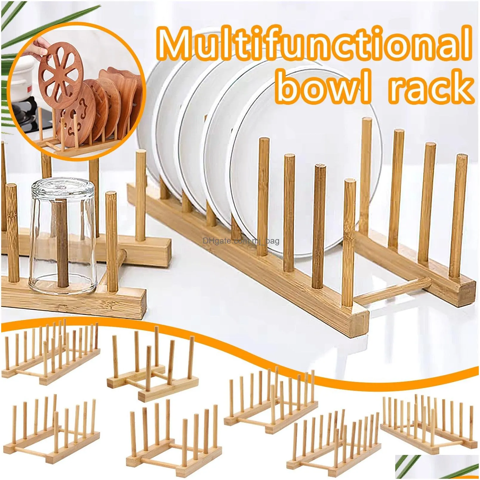 Party Favor Plate Drying Drain Stand Storage Shelf Bamboo Dish Holder Rack Tableware Drainboard Kitchen Sink Organizer Gadgets Home Ga Dhtvr