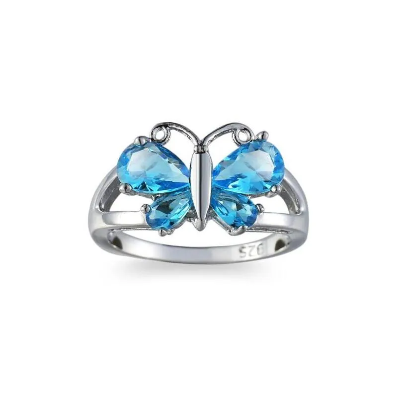 10 pieces 1 lot luckyshine blue red topaz 925 sterling silver butterfly rings sets women cubic zirconia rings holiday gift