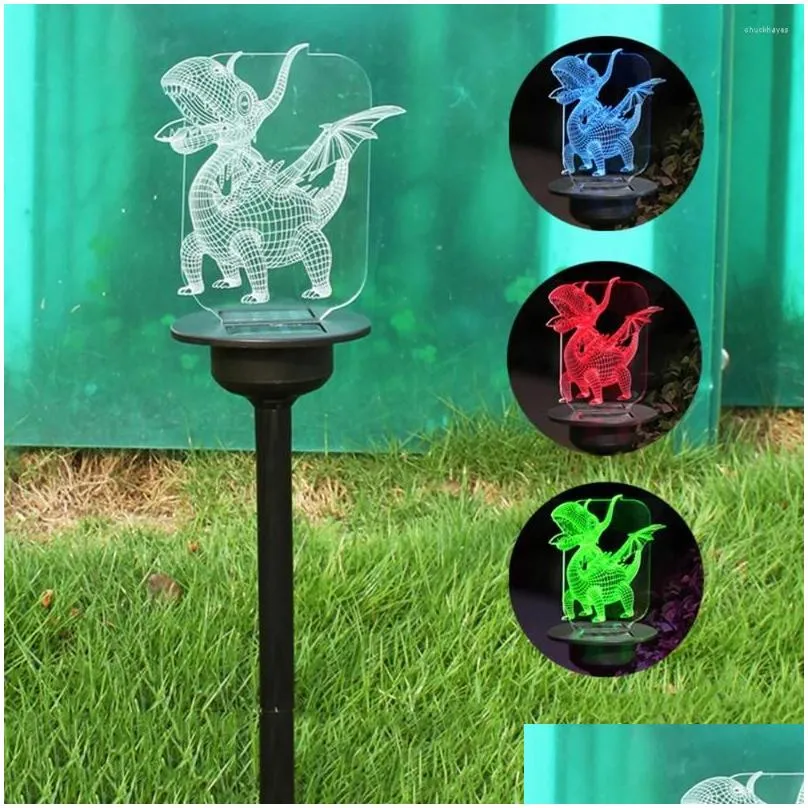 Lawn Lamps Waterproof 3D Illusion Acrylic Lamps Solar Powered Creative Red Green Blue Decorative Light Spike Driveway Yard Lights Ligh Dh06D