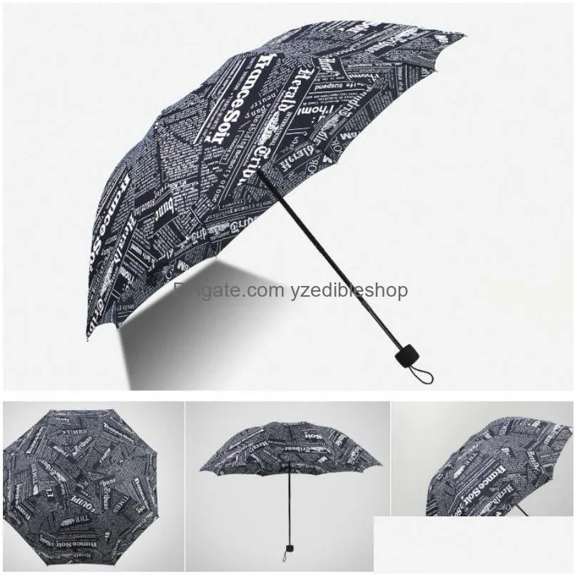 creative retro spaper sunny umbrella dual use trifold fold men women student fashion personality gift umbrella whole4215618