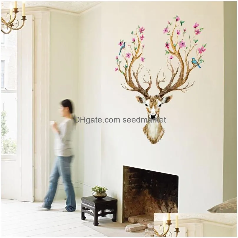  christmas reindeer wall stickers for living room bedroom sika deer 3d art decals home decoration creative diy wallpaper4632500