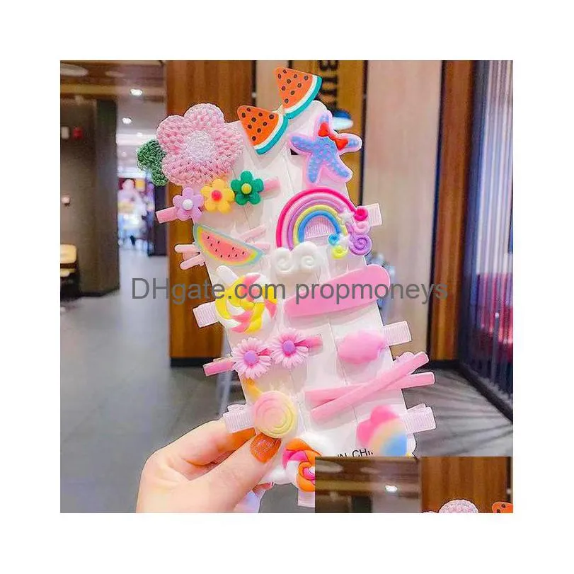 Hair Accessories Childrens Hairpins Girls Korea Cute Princess Flowers Juvenile Side Clip Bangs 14-Piece Set Of Baby, Kids Maternity Ac Dhxzl