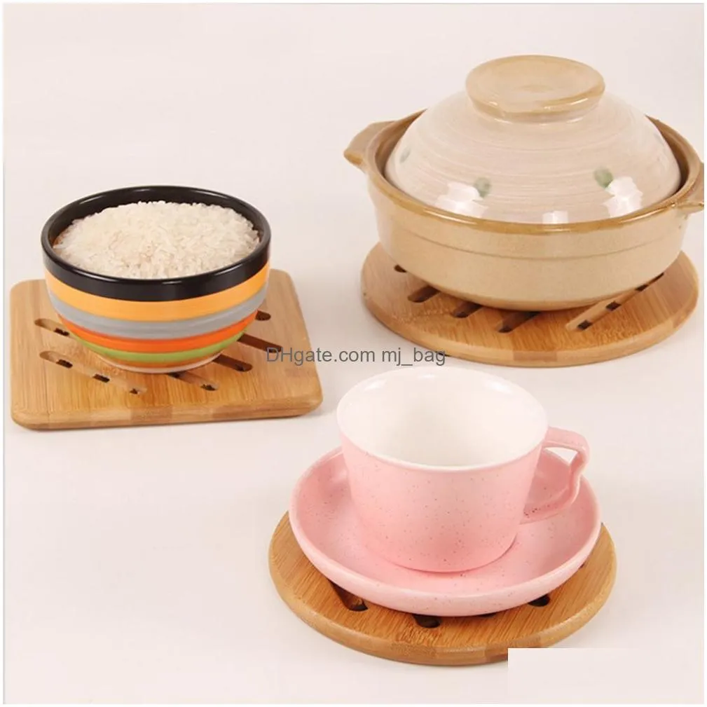 Party Favor Bamboo Trivet Non-Slip Heat Resistant Pot Holder Mat Pads Coffee Tea Cup Table Decorative For Pans Dishes Coaster Home Gar Dhq9K