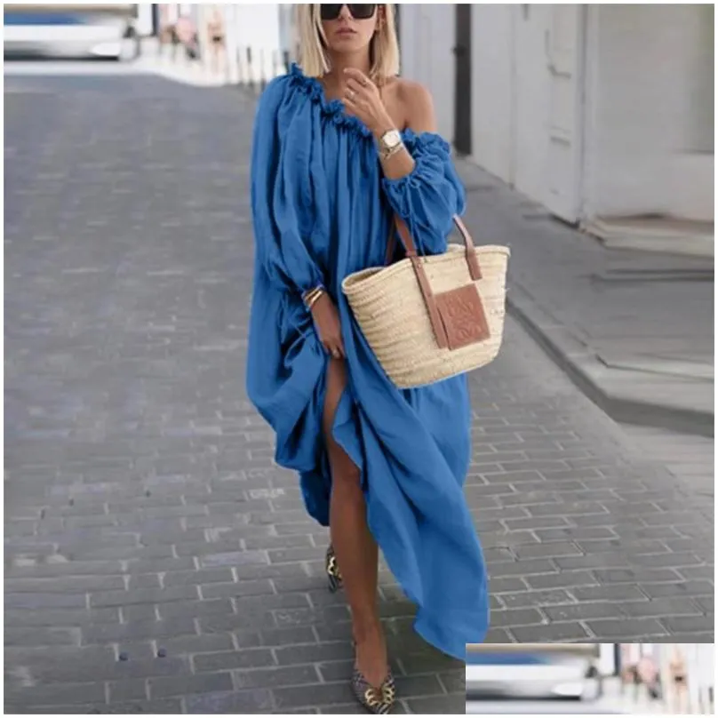 casual dresses women clothes autumn boho plus size off the shoulder vintage dress loose maxi robes vestidos femme