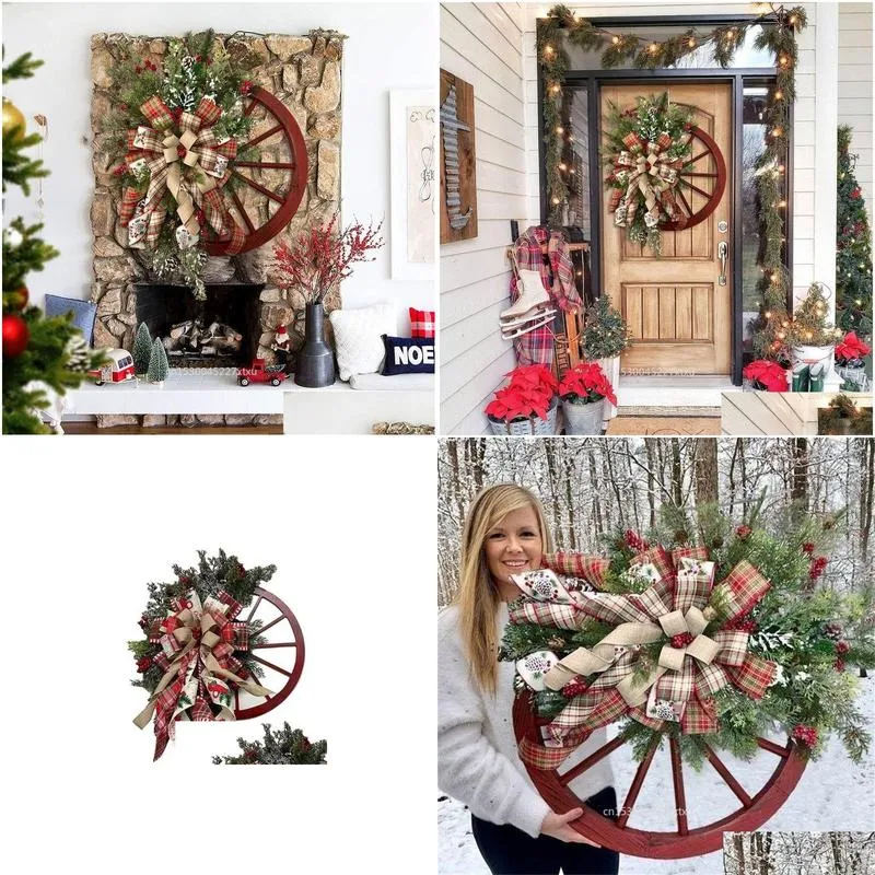 christmas decorations farmhouse wagon wheels wreath winter door hanging home outdoor year gift 220908