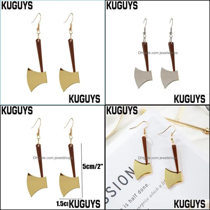 New Arrival Cool Axe Drop Earrings for Womens Gold Silver Color Mirror Acrylic Earring Fashion Jewelry Trendy Rock Accessories