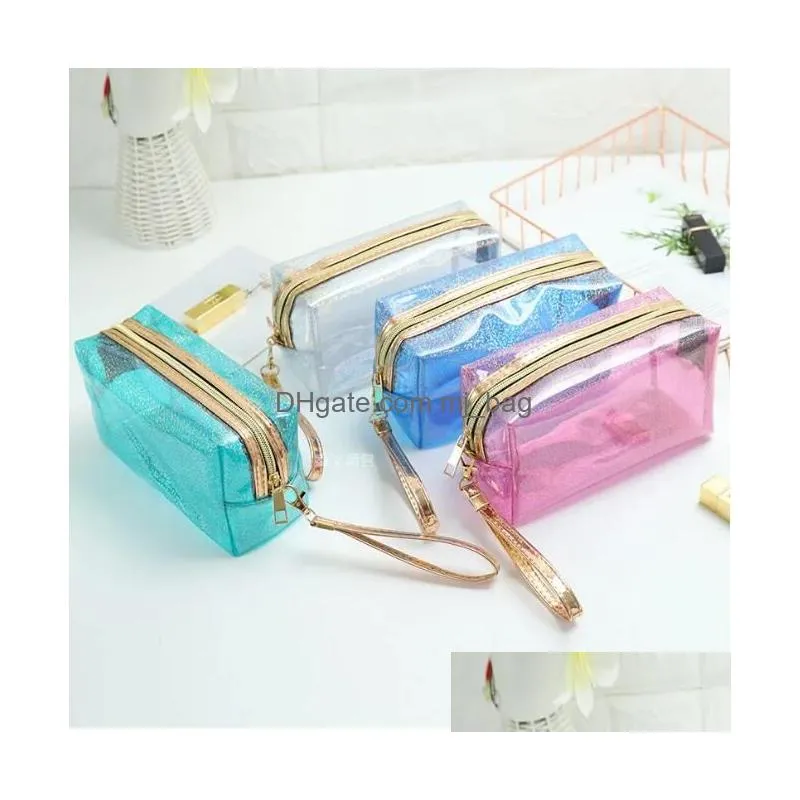 Storage Bags Waterproof Cosmetic Bags Pvc Transparent Zippered Toiletry Bag With Handle Strap Portable Clear Makeup Pouch For Bathroom Dhr9S