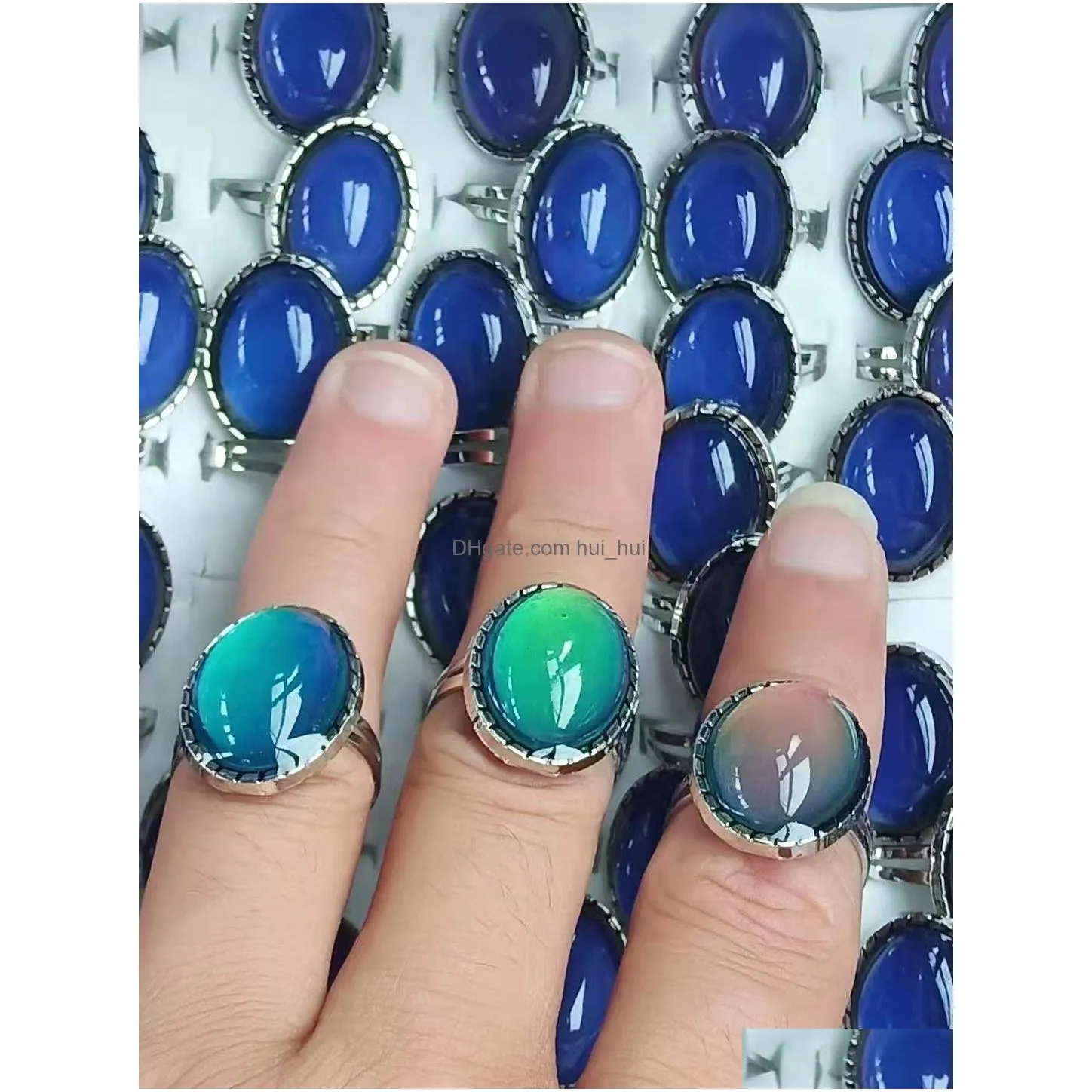large oval crystal mood ring jewelry high quality stainless steel color changing ring adjustable298m4932552