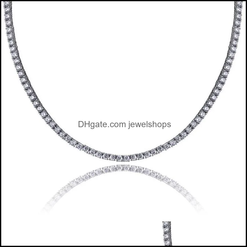 Whosale 3mm 16-24inches Iced Out Bling Zircon 1 Row Tennis Chain Necklace Men Hip hop Jewelry Gold Silver Charms 91 U2