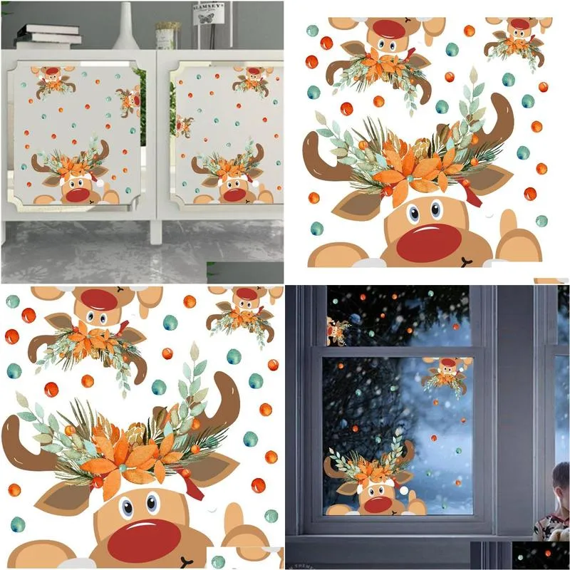 diy merry christmas wall stickers window glass festival decals santa murals year christmas decorations for home decor y201020