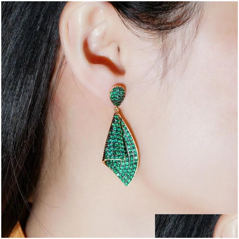 fashion elegant petal square green red aaa cubic zirconia charm earrings jewelry for women valentines day gift south american copper luxury earrings