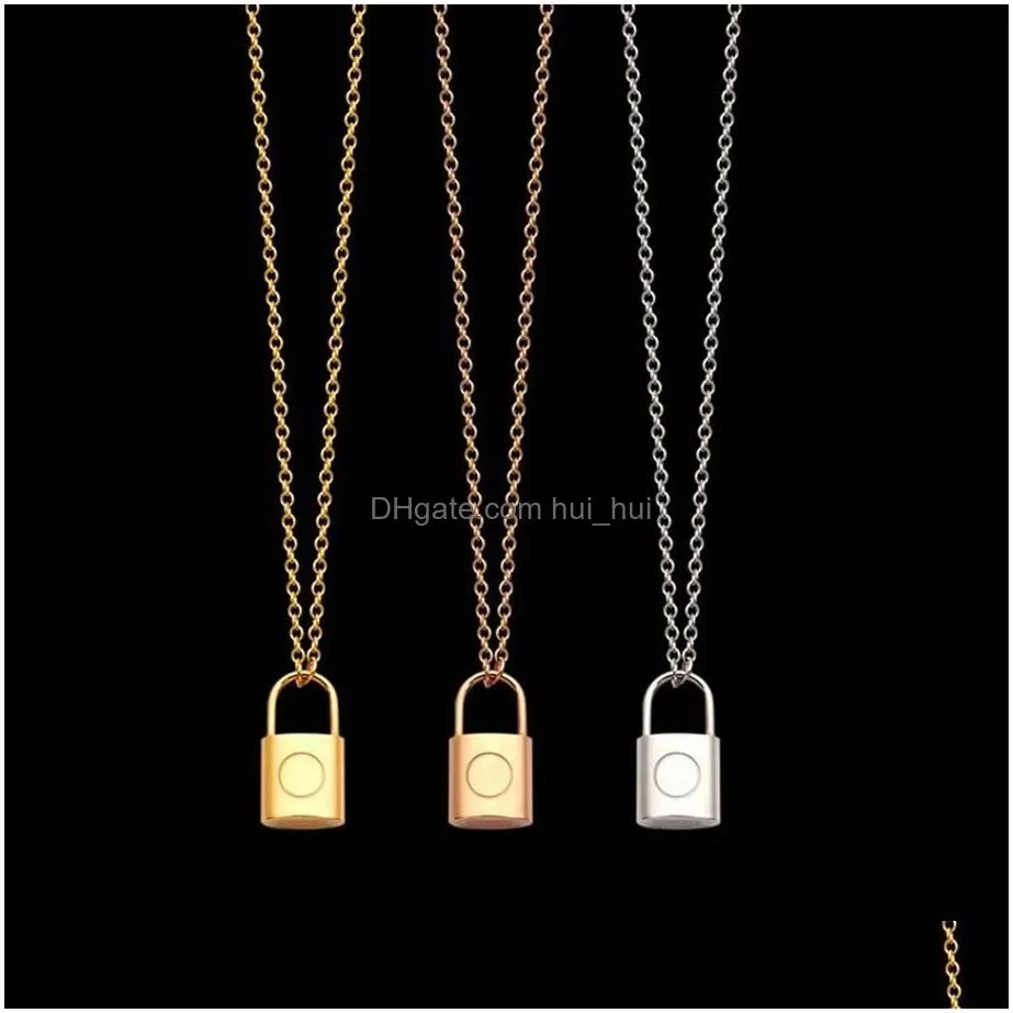 high quality titanium steel lock pendant necklaces 3 colors gold plated classic style logo printed women designer jewelry lady par223u