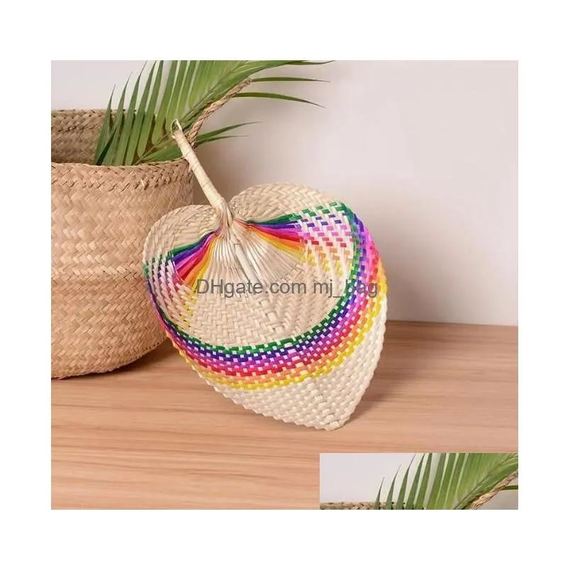 Party Favor 50Pc Colorf Palm Leaves Fans Handmade Wicker Natural Color Fan Traditional Chinese Craft Wedding Home Garden Festive Party Dhuie