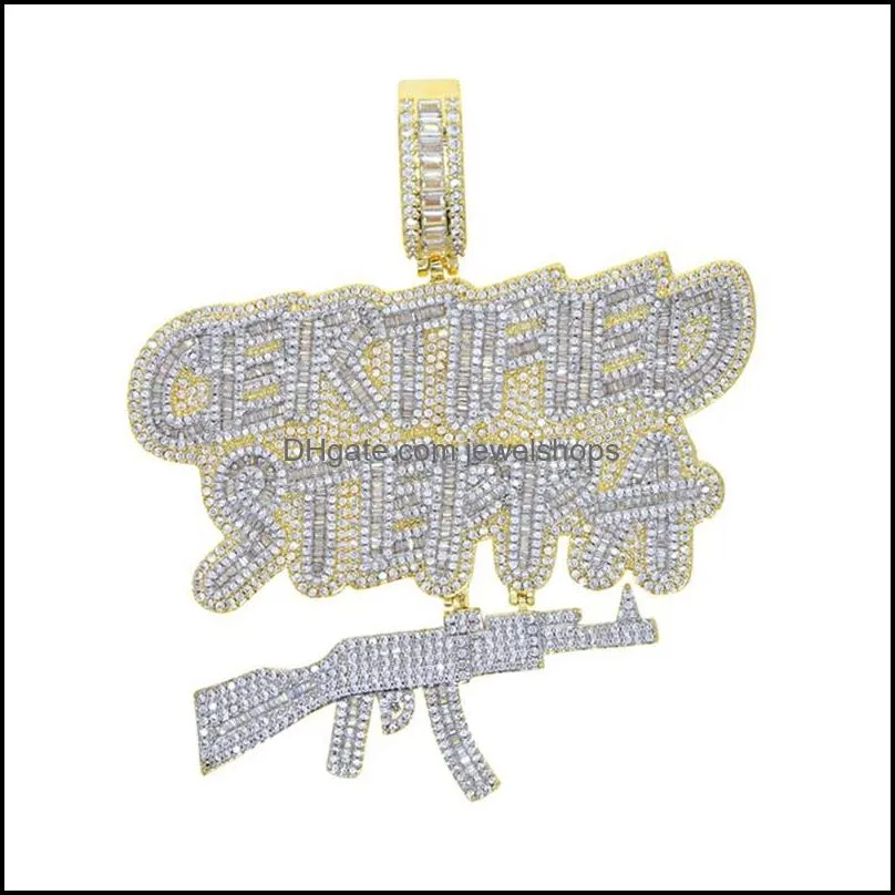 Chains Bling Iced Out Letters Certified Steppa Gun Pendant Necklace 2 Colors Luxury Cubic Zircon Hip Hop Jewelry For Men Boy