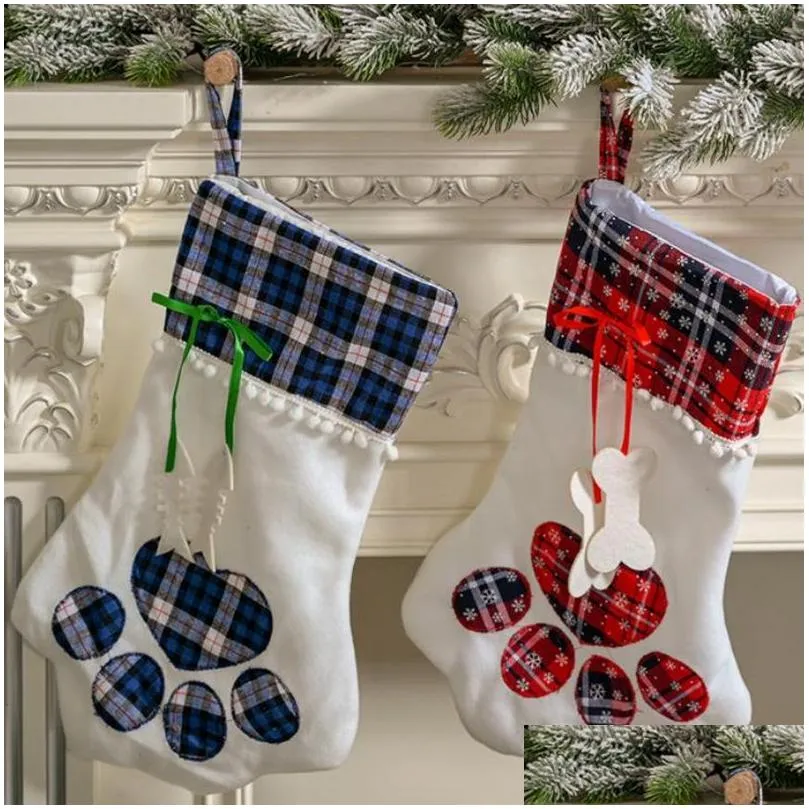 christmas stockings animal dog cat paw gift bag monogrammed candy gift stocking christmas tree ornaments year xmas home decoration