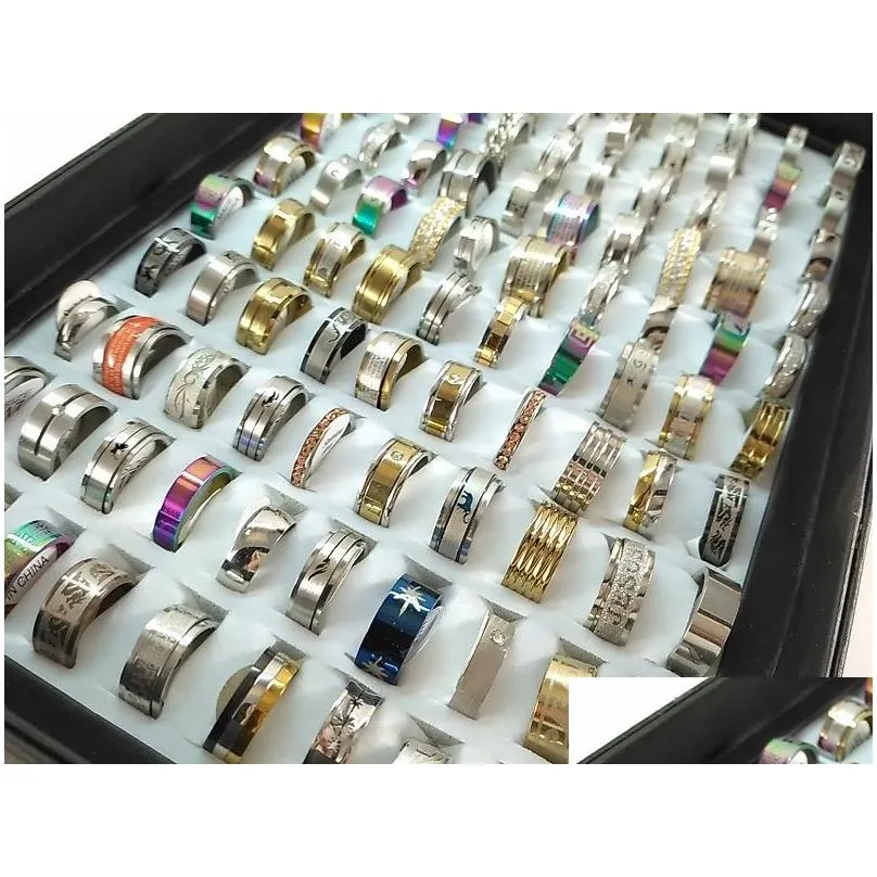 Cluster Rings Wholesale 50 Pcs Mix Lot Stainless Steel Rings Fashion Jewelry Party Ing Ring Random Jewelry Ring Dhymk