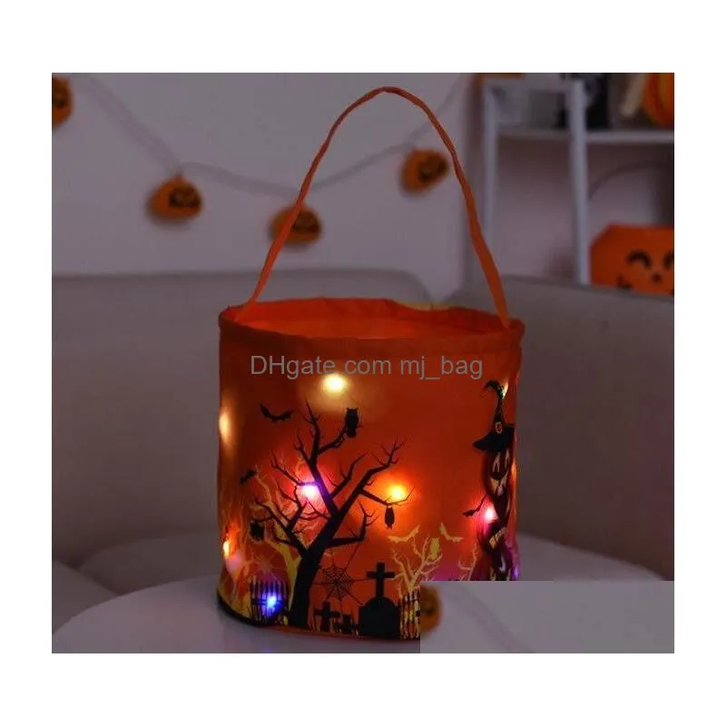 Party Favor Halloween Candy Bucket With Led Light Basket Trick Or Treat Bags Reusable Tote Bag Pumpkin Gift Baskets For Kids Party Sup Dhqho