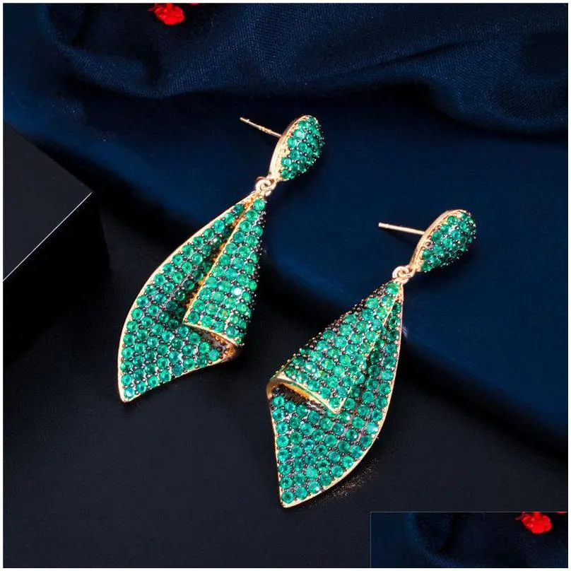 fashion elegant petal square green red aaa cubic zirconia charm earrings jewelry for women valentines day gift south american copper luxury earrings