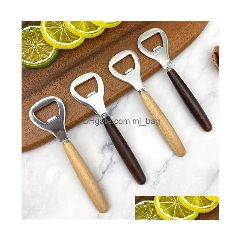 Party Favor Stainless Steel Bottle Opener With Beech Wood Handle Retro Wine Openers Home Kitchen Tools Gadgets Wedding Home Garden Fes Dhkxu