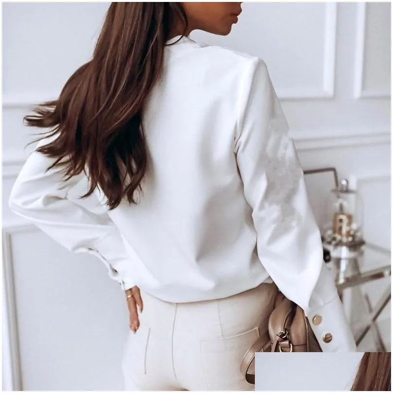 elegant white blouse shirt womens long sleeve buttton fashion woman blouses 2020 womens tops and blouses solid spring tops