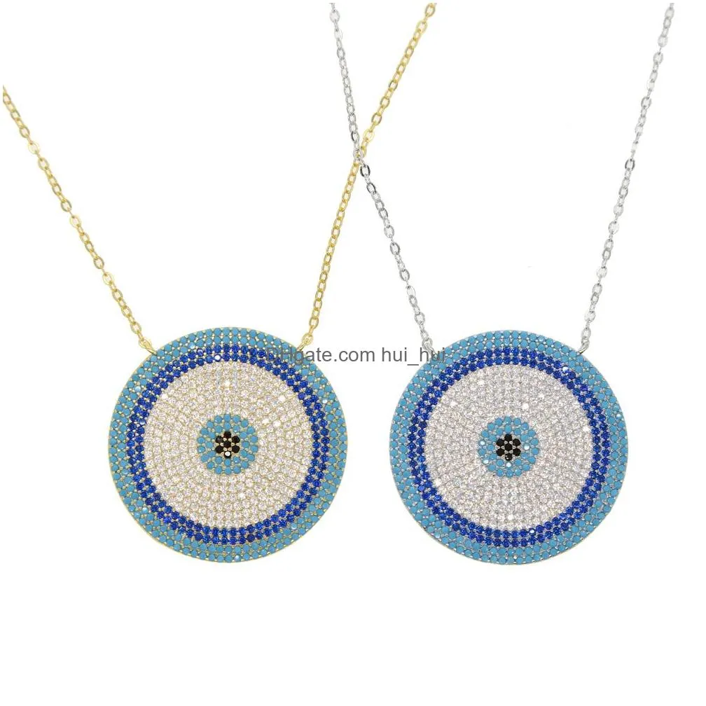 geometric big round evil eye necklace high quality micro pave nano turquoise trendy gorgegous jewelry226w