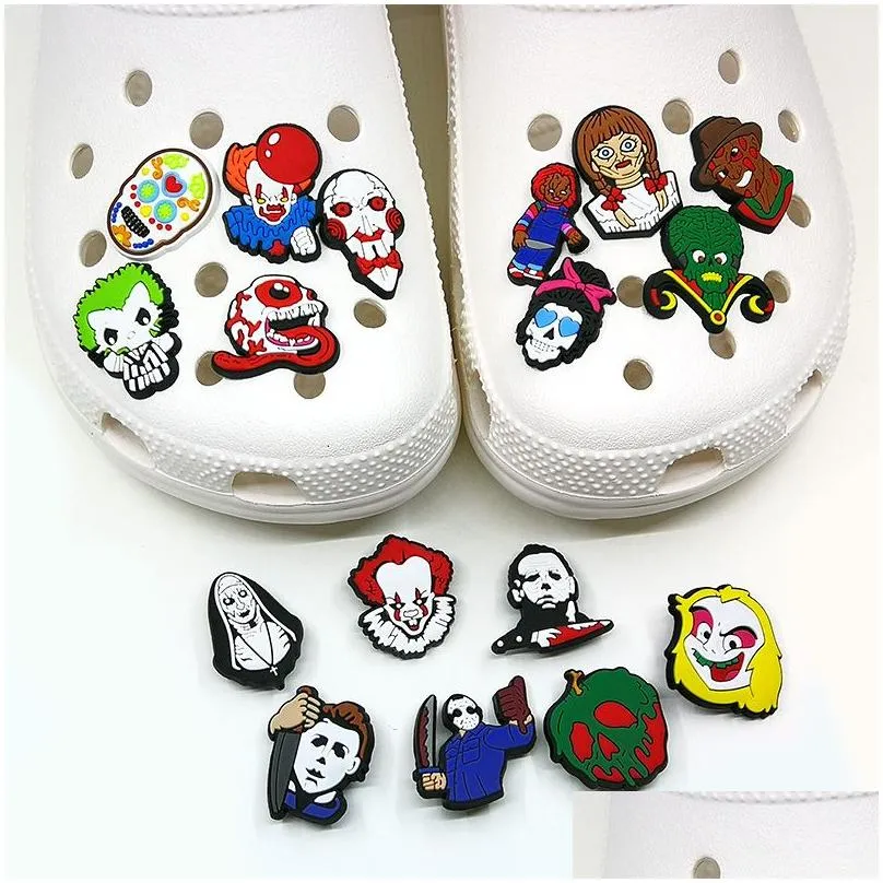 Charms Halloween Moq 1000Pcs Wholesale Clog Charms 2D Soft Pvc Horrible Movies Shoe Accessories Buckles Decorations Fit Kid Bracelets Dhiee