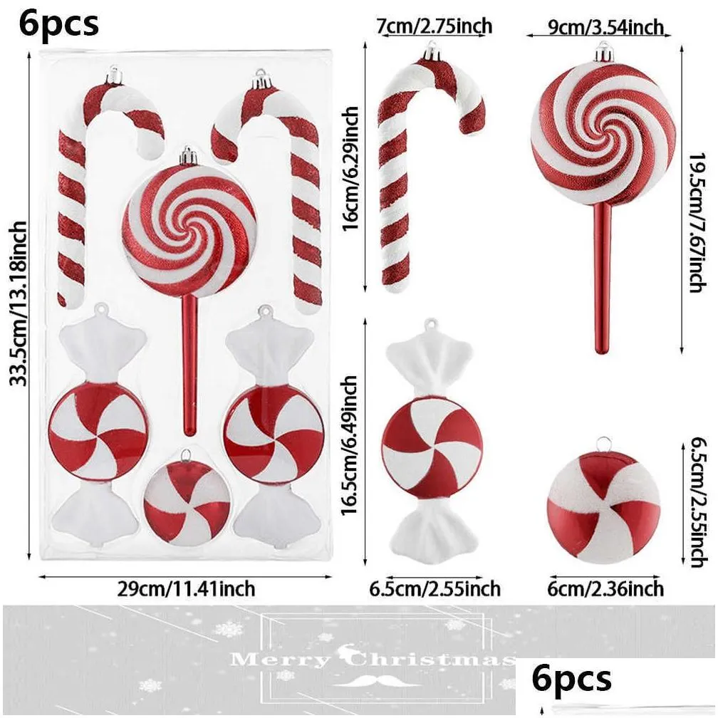 Christmas Decorations Christmas Decorations 1Box Candy Cane Hanging Ornament White Red Lollipop Pendant Xmas Tree Home Party New Year Dhaxq