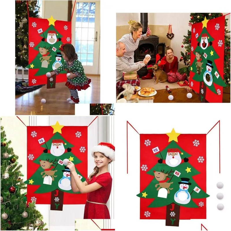 christmas decorations toss games with 3pcs snowballs diy felt tree year gifts kids throw toys decoration for home