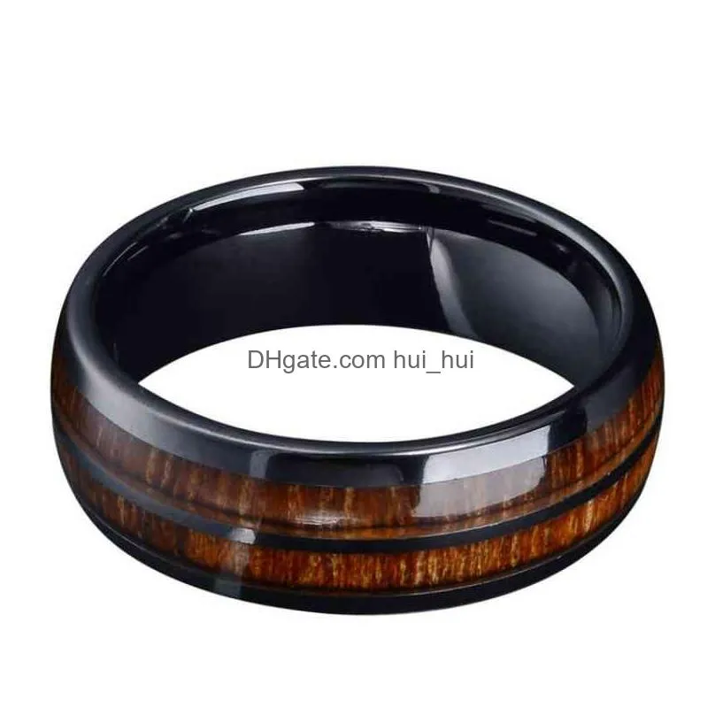  fashion black tungsten carbide rings inlay hawaiian koa wood abalone shell men039s engagement wedding bands anniversary gif5988087