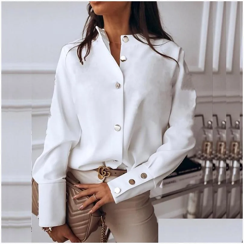 elegant white blouse shirt womens long sleeve buttton fashion woman blouses 2020 womens tops and blouses solid spring tops